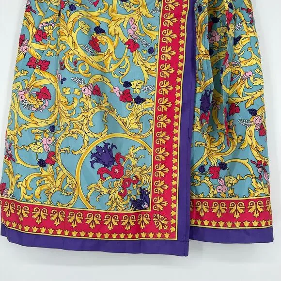 Vintage 90's Silk Mini Skirt Floral Baroque Scarf Print Satin Wrap Sara Campbell - Picture 3 of 10